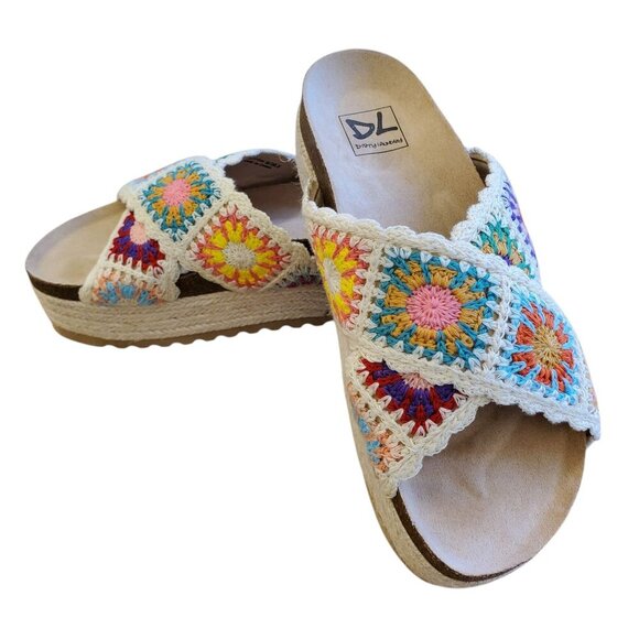 Dirty Laundry Colorful Crochet Espadrille Platform Sandals Size 9.5 Bohemian - Picture 1 of 9